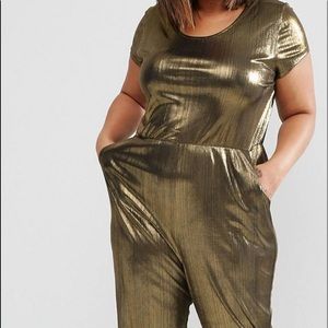 Metallic cap sleeve jumpsuit
